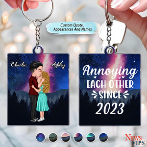 Couple Kissing Under Stars, Sky Forest Personalized Keychain