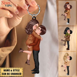 Fall Season Doll Couple Kissing Hugging Personalized Keychain