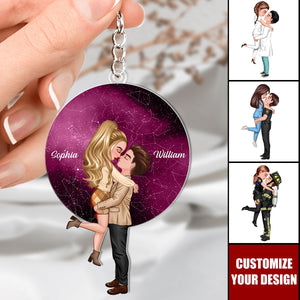 Doll Couple Hugging Kissing Under These Stars Personalized Acrylic Keychain
