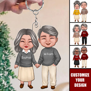 Old Doll Couple Holding Hands Standing Together Personalized Acrylic Keychain