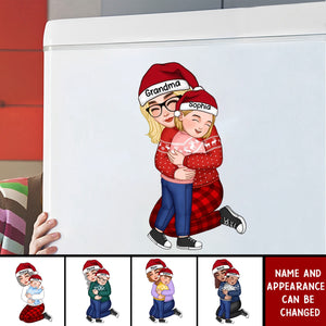 Cute Grandma Hugging Grandkid Christmas Gift For Granddaughter Grandson Personalized Decal