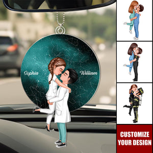 Doll Couple Hugging Kissing Under These Stars Personalized Acrylic Ornament