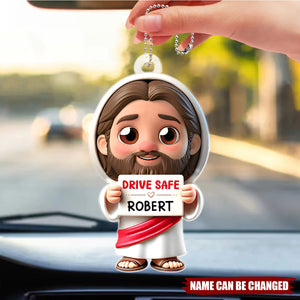 Jesus Drive Safe - Personalized Customized Acrylic Car Ornament - Gift For Family Members, Friends, Siblings, Loved One