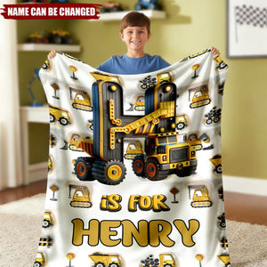 Construction Vehicle Letters - Personalized Kid Blanket