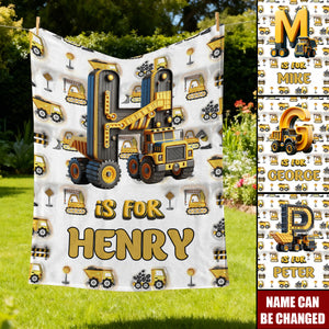Construction Vehicle Letters - Personalized Kid Blanket