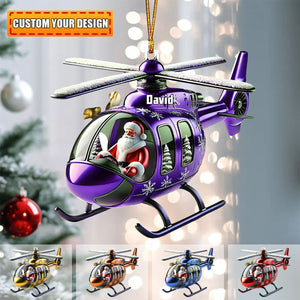 Custom Name Santa Helicopter Personalized Name Shaped Ornament