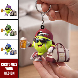 Personalized Tennis Player Mascot Keychain - Custom Tennis Gift