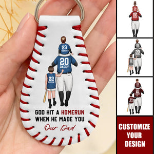 God Hit A Homerun When He Made You My Dad - Personalized Leather Baseball Keychain
