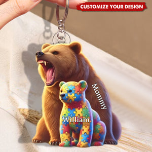 Autism Mama Bear Personalized Acrylic Keychain, Gifts For Mom