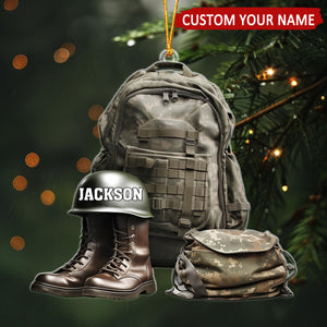 Military Uniform Veteran Boots Helmet Bag Personalized Ornament