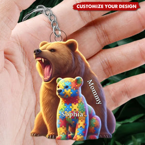 Autism Mama Bear Personalized Acrylic Keychain, Gifts For Mom