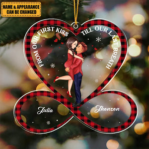 Infinity Heart Couple Hugging Kissing Personalized Ornament