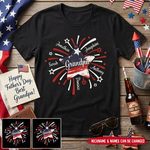 Personalized Papa Shirt With Grandchild Names, American Flag Father's Day T-Shirt