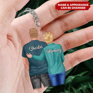 Mom Dad And Son Hugging Personalized Acrylic Keychain