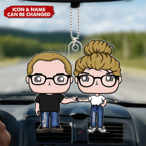 Couple Figure Personalized Acrylic Car Ornament - Valentine's Day Gifts For Wife, Husband