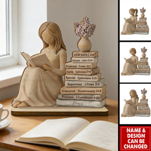 Personalized 2-Layer Wooden Plaque God Says I Am Book Stack Design for Nursery or Living Room