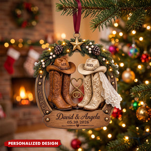 Personalized Western Cowboy Boots Ornament, Custom First Christmas Married 2026, Couple Keepsake