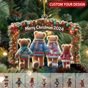 Bear Family Walking Hand In Hand Personalized Christmas Ornament