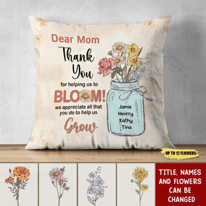 Flower Kids Jar, Dear Mom Grandma Thank You For Helping Us To Bloom - Personalized Pillow