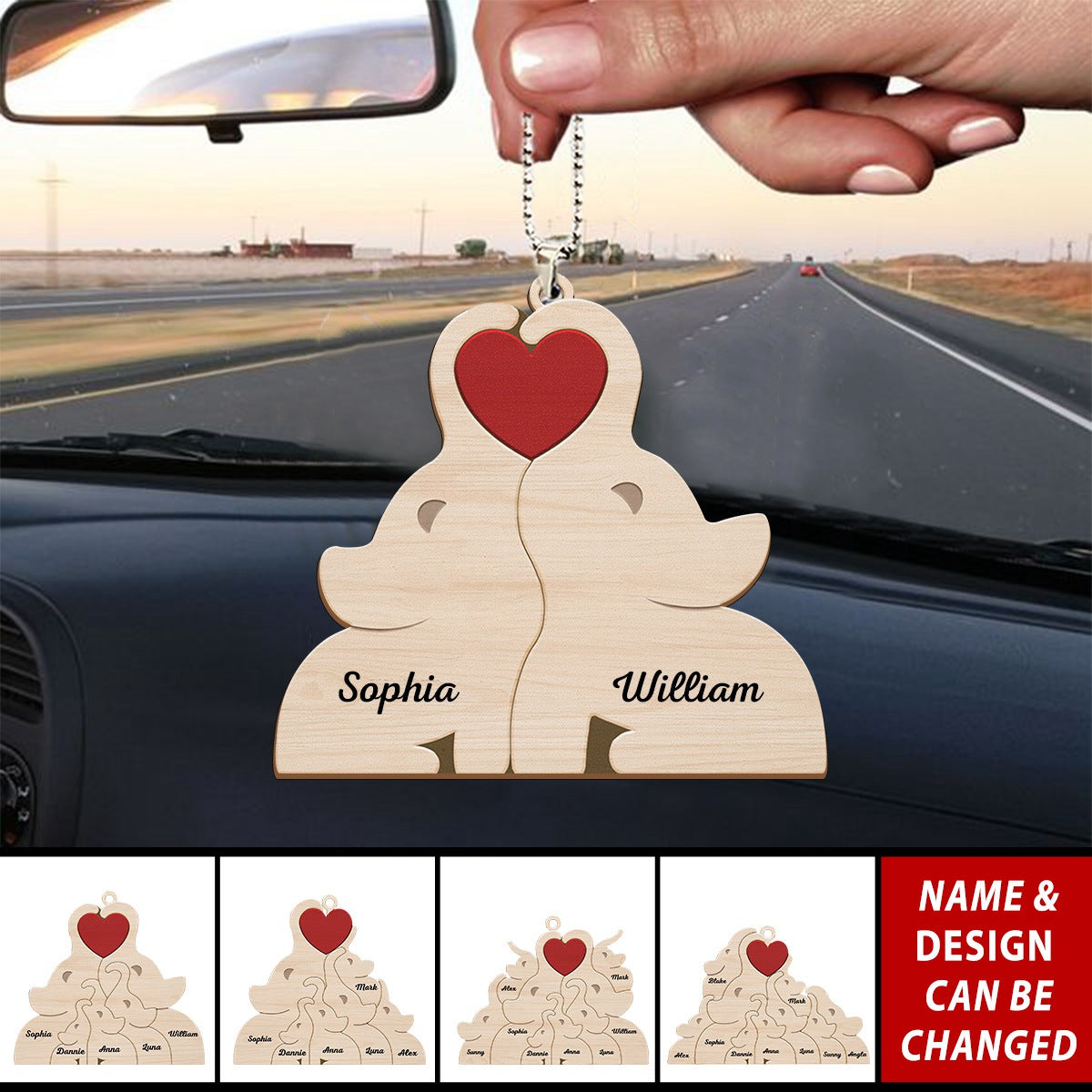 Love Elephant Family - Gift For Mother, Father, Family - Personalized Car Ornament