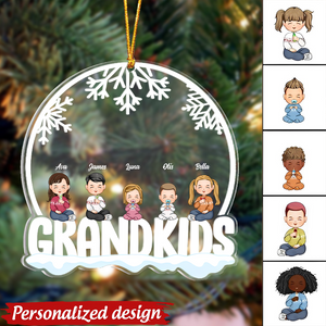 Grandkids Sitting Joyful - Personalized Globe Shaped Acrylic Ornament
