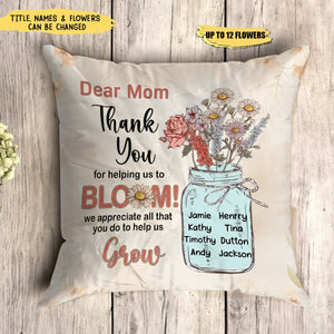 Flower Kids Jar, Dear Mom Grandma Thank You For Helping Us To Bloom - Personalized Pillow