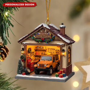 Personalized Off Road Car Garage Miniature Custom Acrylic Ornament, Gift For Jeep Lover