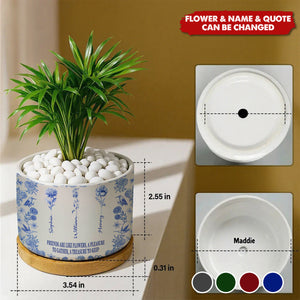 Toile De Jouy Birth Flower Grow An Old Friend - Personalized Ceramic Plant Pot