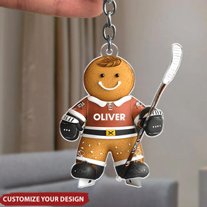 Hockey Gingerbread - Personalized Acrylic Keychain, Gift For Hockey Lovers, Kids
