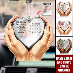 Custom Photo Calendar The Moment You Became My Mom Dad - Personalized Acrylic Car Hanger Ornament