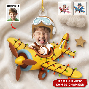 Custom Photo Funny Kid Face Airplane - Personalized 1-Layer Acrylic Ornament