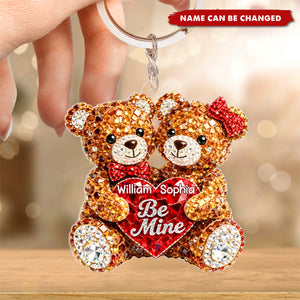3D Effect Rhinestones Bear Couple - Personalized Acrylic Keychain