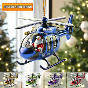 Custom Name Santa Helicopter Personalized Name Shaped Ornament