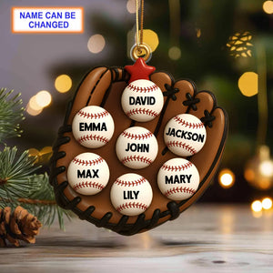 Baseball Gloves Family Members' Names Personalized Acrylic Ornament, Christmas Tree Decoration
