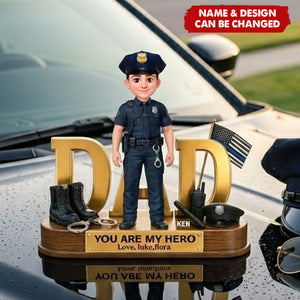 Proud American Police Dad You Are Our Hero Thin Blue Line 2D Flat - Personalized Acrylic Block Plaque - Father's Day Gift For Dad
