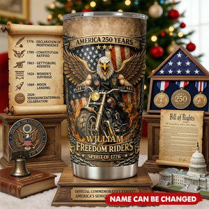 Personalized Freedom Riders Tumbler, American Eagle Biker Design, USA Patriotic Motorcycle Cup