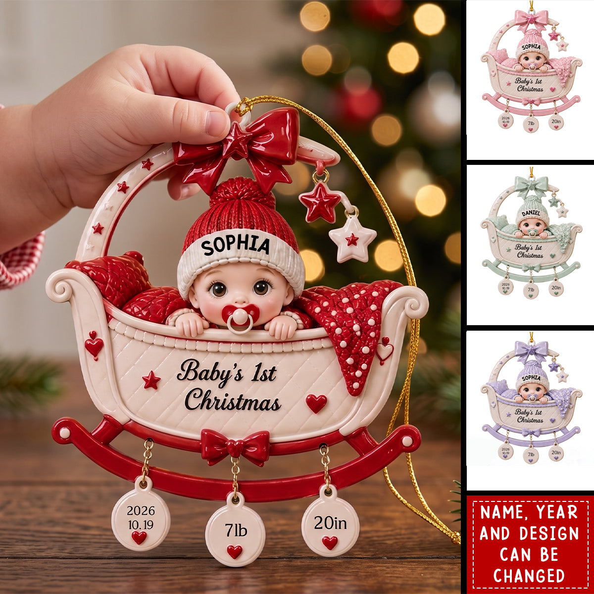 Custom Newborn Cradle Acrylic Ornament, Cutsom Baby's 1st Christmas Tree Hanging