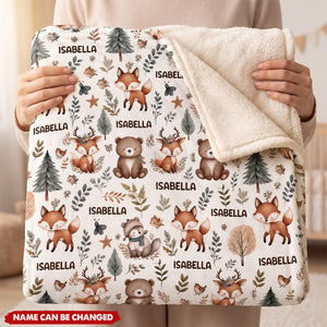 Personalized Woodland Animal Baby Fleece Blanket - Gift For Newborn & Baby Shower