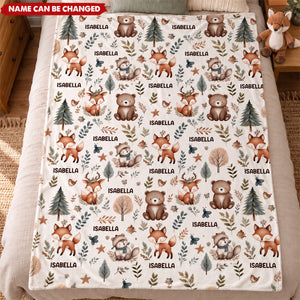 Personalized Woodland Animal Baby Fleece Blanket - Gift For Newborn & Baby Shower