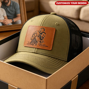 Custom Photo Sketch Line Art Father's Day Gift For Dad, Husband - Personalized Cap