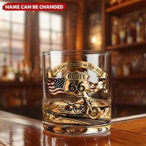 100 Years Of Route Personalized Gifts For Bikers Whiskey Glass