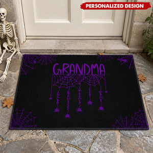 Personalized Halloween Spider Web Doormat - Custom Kids Names Fall Front Door Mat