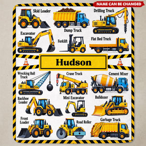Construction Vehicles Personalized Custom Blanket, Gift For Kids