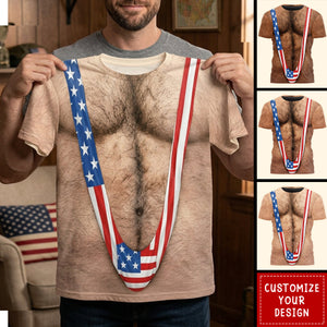 3D Hairy Body Swimsuit For For Men, Funny Patriotic - Personalized Shirt