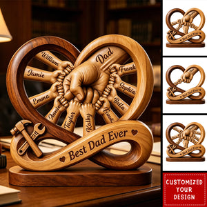 Personalized Dad Kids Hands Wooden Plaque, Father’s Day Gift, Infinity Design Sign