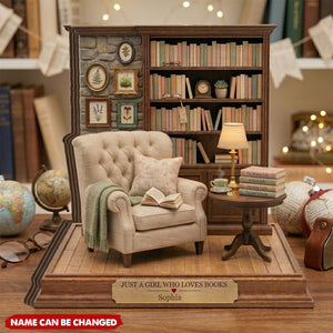 Personalized Reading Room Diorama, Mini Library Scene Wooden 4-Layer Block