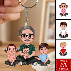 Forever Love Dad Grandpa Sitting With Kids - Personalized 2-Layered Acrylic Keychain