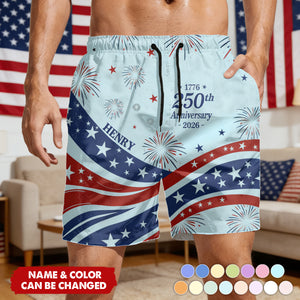 Custom Name America 250 Years Anniversary 1776-2026 Beach Shorts
