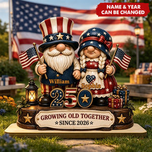 250th Anniversary Dwarf Couple Wooden Plaque - Personalized Gifts For Patriotics Plaque