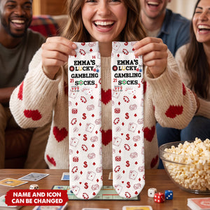 Lucky Gambling Socks, Lucky Poker Socks - Custom Name & Style - Personalized Socks